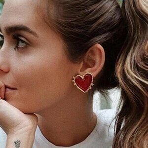 Boho Fashion Red Heart Stud Earrings jewelry